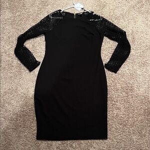Elegant Black Dress with Mesh Sleeves